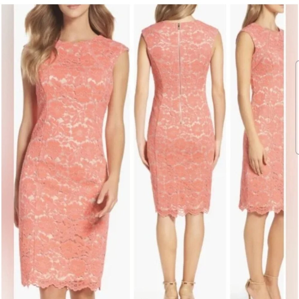 Vince  Camuto Salmon/Orange lace sheath dresss Size 10